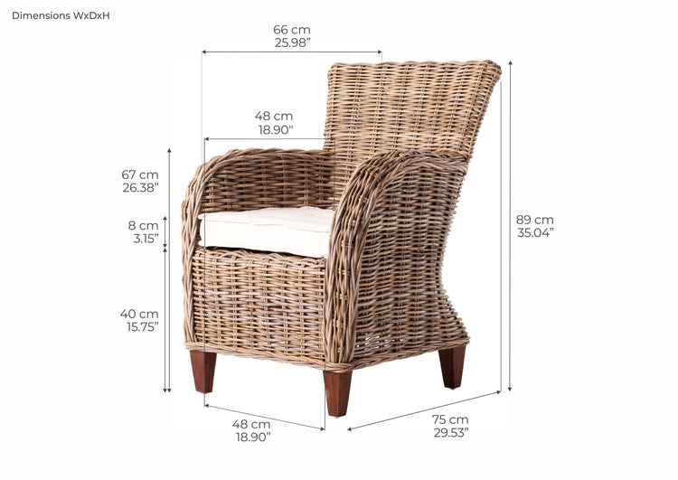 Baroness Kubu Rattan Arm Chair | Marcottestyle