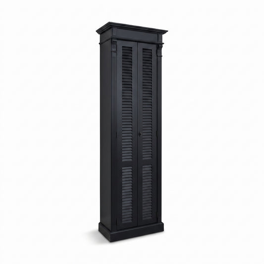 Cabinet Loudun in black, three-quarter view from the front left, 77 x 40 x 240 cm