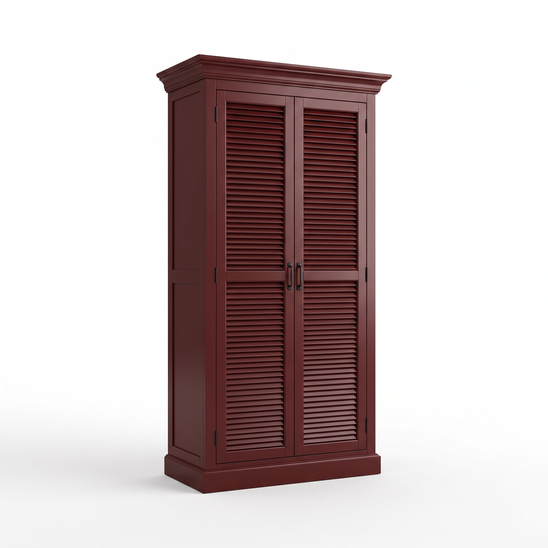 Cabinet Loudun in bordeaux, three-quarter view from the front left, 77 x 40 x 240 cm
