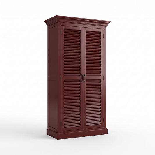 Cabinet Loudun in bordeaux, three-quarter view from the front left, 77 x 40 x 240 cm