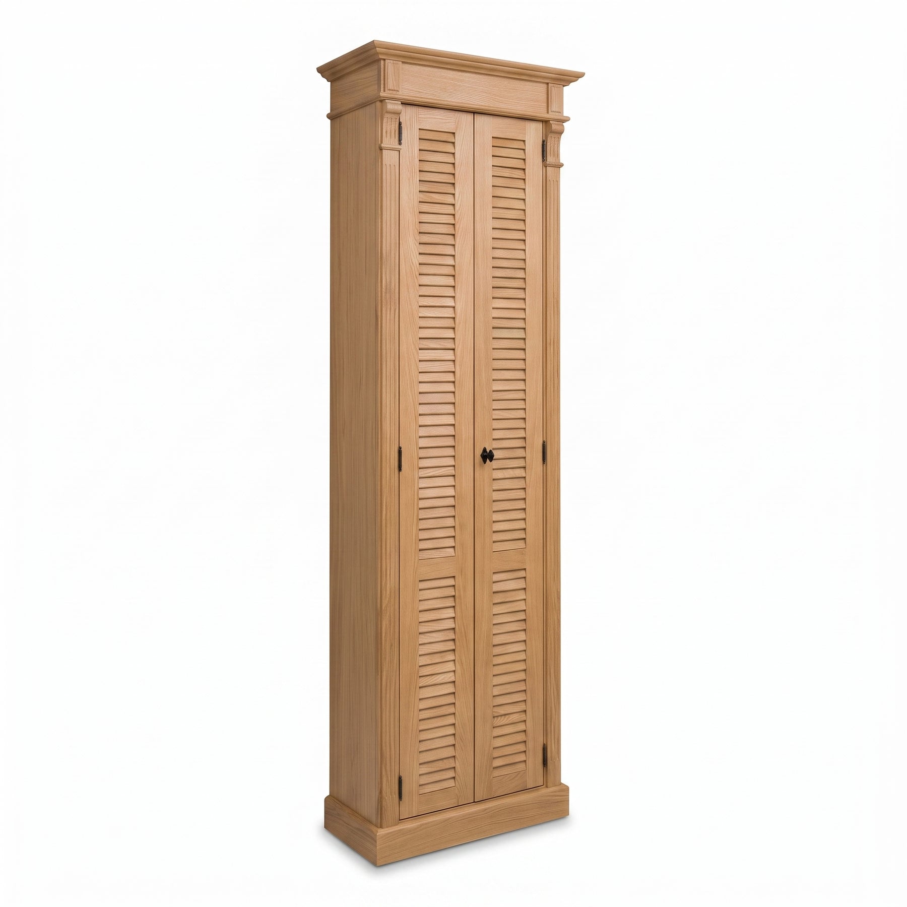 Cabinet Loudun in oak, three-quarter view from the front left, 77 x 40 x 240 cm