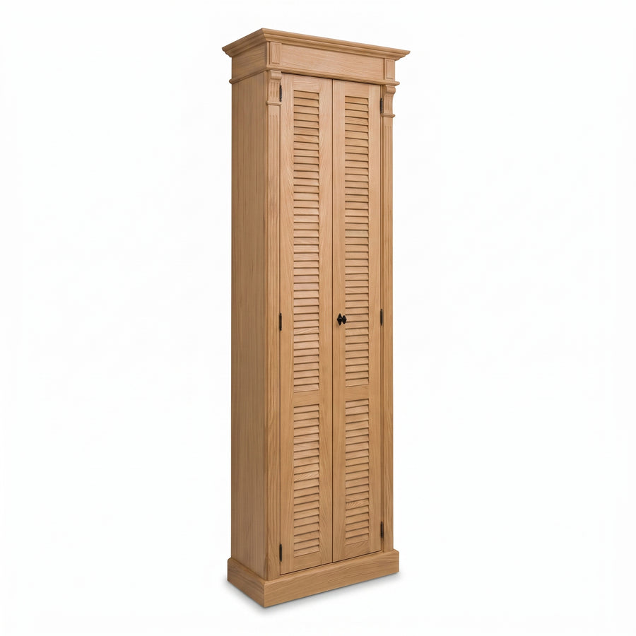 Cabinet Loudun in oak, three-quarter view from the front left, 77 x 40 x 240 cm