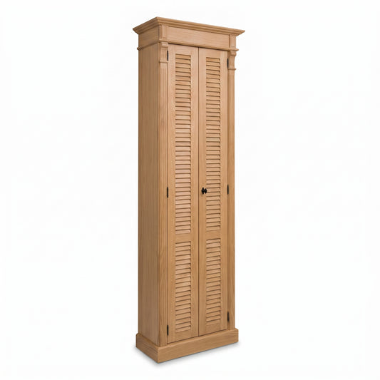 Cabinet Loudun in oak, three-quarter view from the front left, 77 x 40 x 240 cm