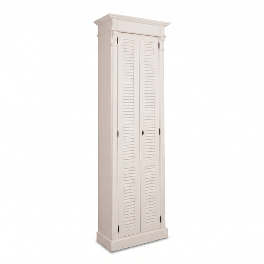 Cabinet Loudun in white, three-quarter view from the front left, 77 x 40 x 240 cm