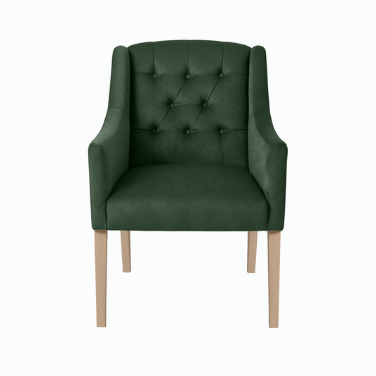 Chaise de salle à manger Canon - Alcantara Forest Vert - pieds en chêne - front view | Marcottestyle