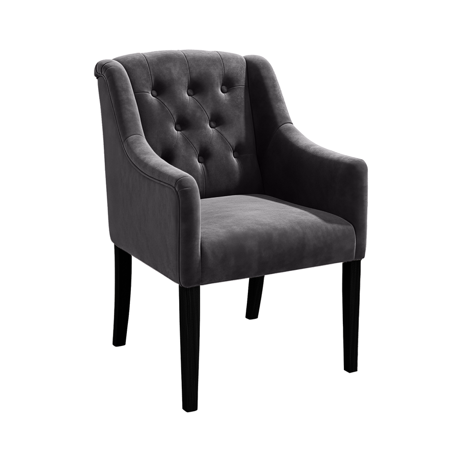 Esszimmerstuhl Canon - Alcantara Grey - Schwarze Füße - Eckansicht | Marcottestyle