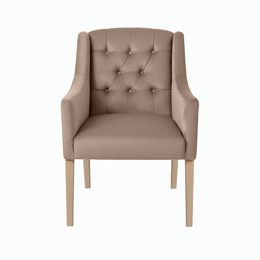 Chaise de salle à manger Canon - Alcantara Beige - pieds en chêne - front view | Marcottestyle