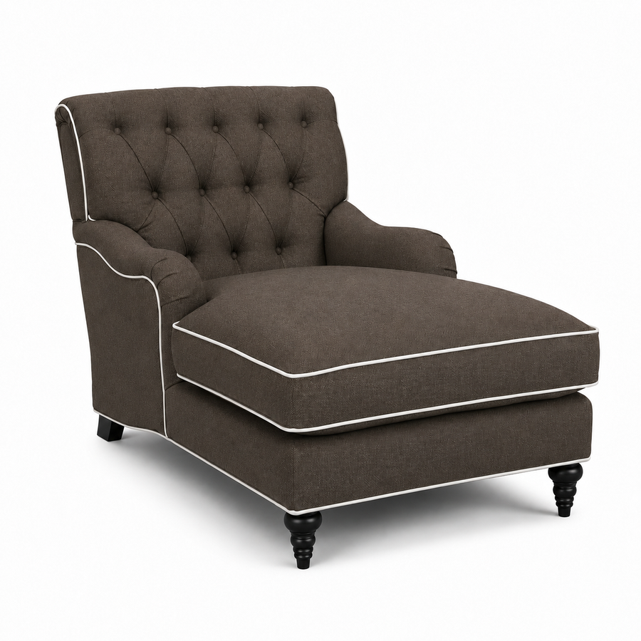 Chaiselongue Henry-78 - Braun mit Weiß Piping - 78 x 145 x 87 cm