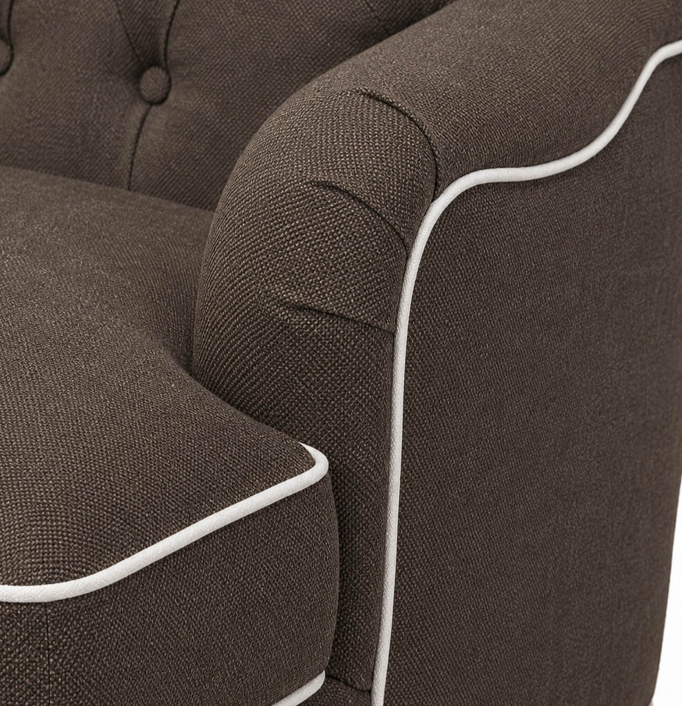Chaiselongue Henry-78 - Braun mit Weiß Piping - 78 x 145 x 87 cm