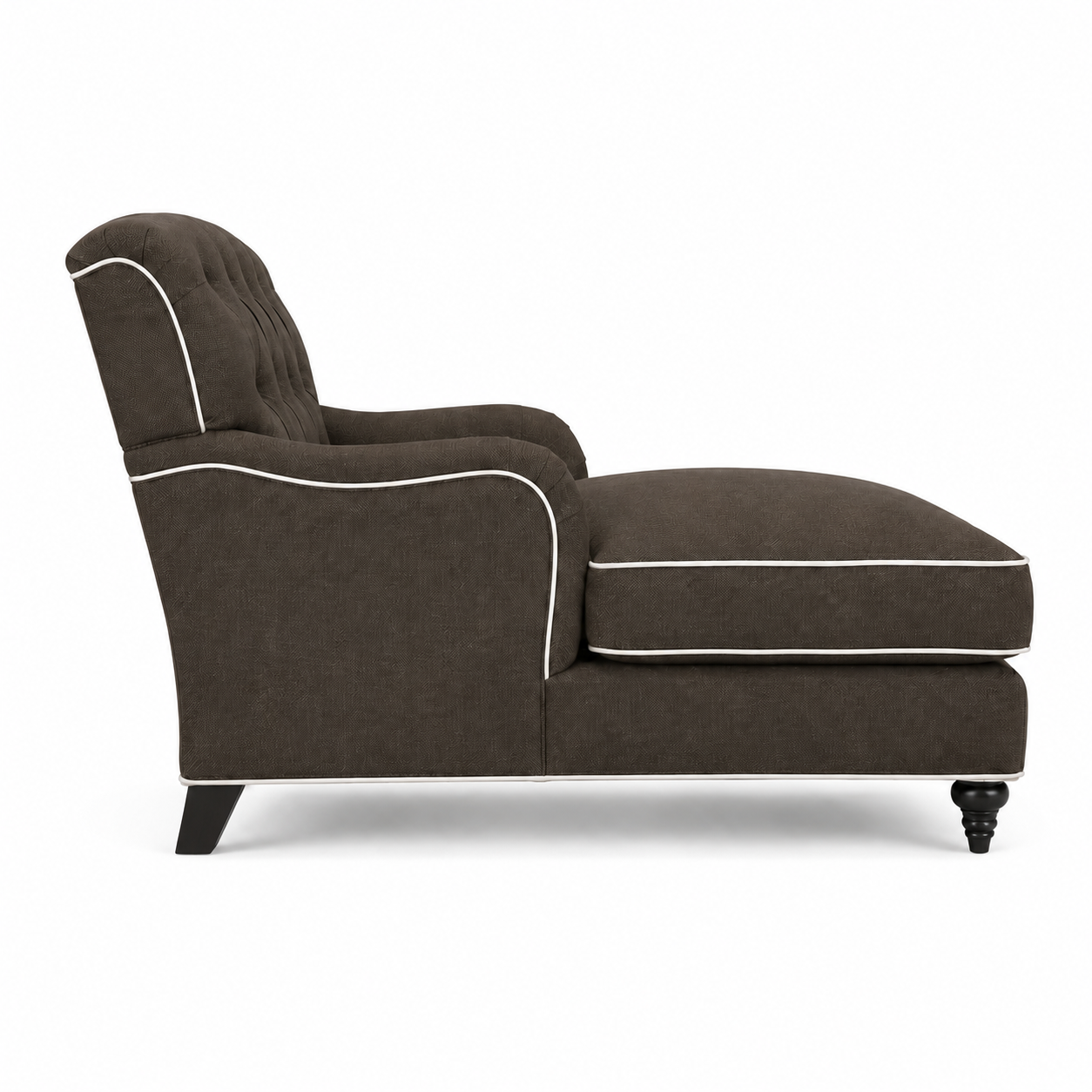 Chaiselongue Henry-78 - Braun mit Weiß Piping - 78 x 145 x 87 cm