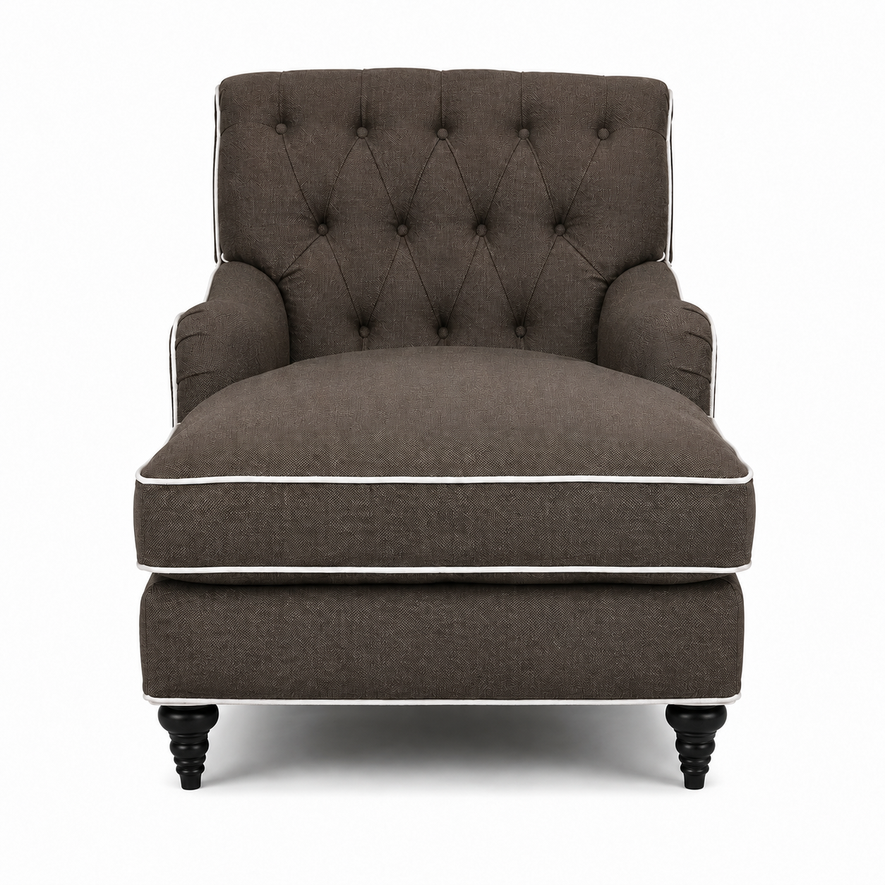 Chaiselongue Henry-78 - Braun mit Weiß Piping - 78 x 145 x 87 cm