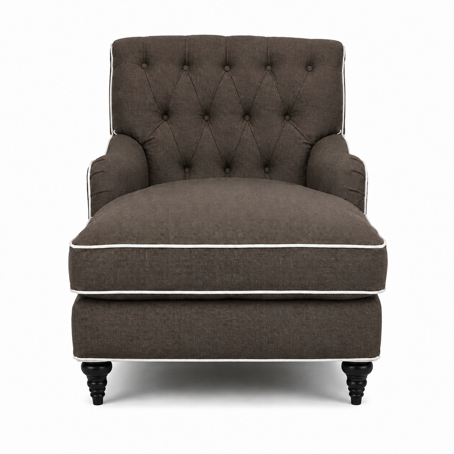 Chaiselongue Henry-78 - Braun mit Weiß Piping - 78 x 145 x 87 cm