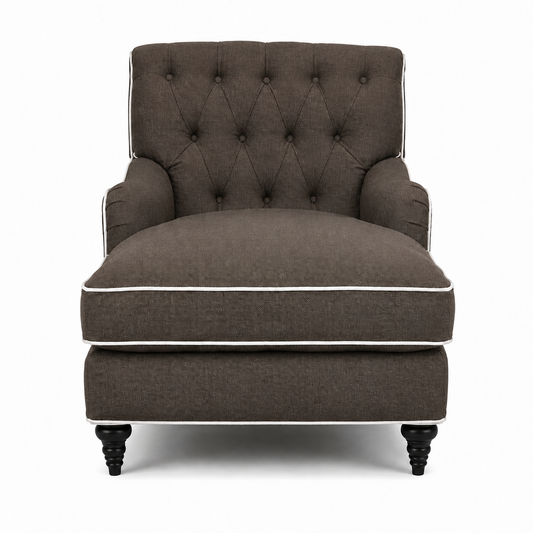 Chaise longue Henry-78 - Marron avec Blanc Piping - 78 x 145 x 87 cm