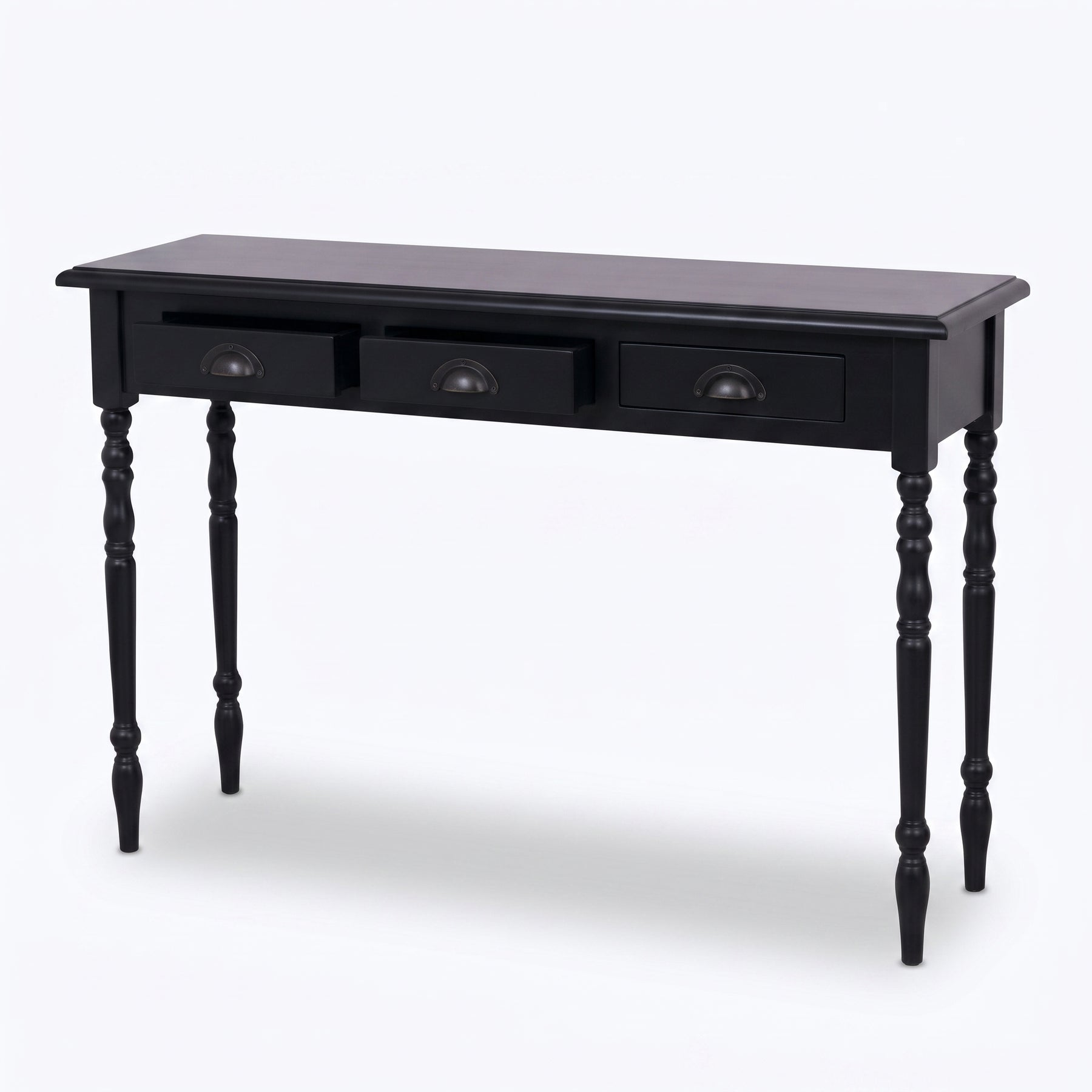Console table Brouilly in black, three-quarter view from the front left, 120 x 35 x 79 cm