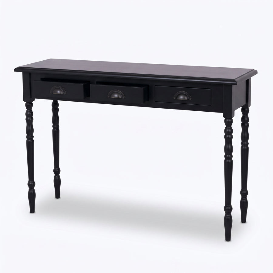 Console table Brouilly in black, three-quarter view from the front left, 120 x 35 x 79 cm