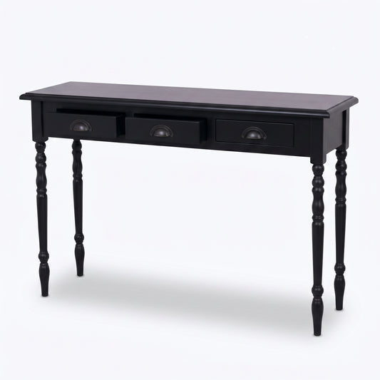Console table Brouilly in black, three-quarter view from the front left, 120 x 35 x 79 cm