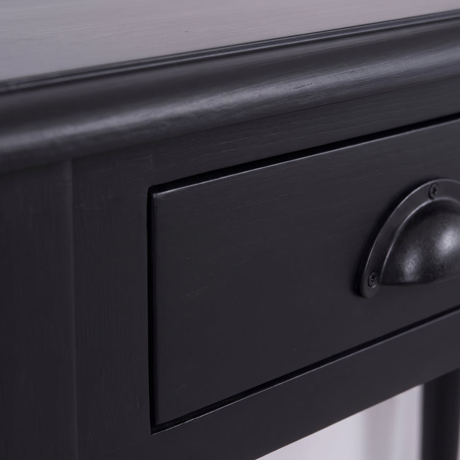 Console table Brouilly in black, close-up of the finish and construction, 120 x 35 x 79 cm