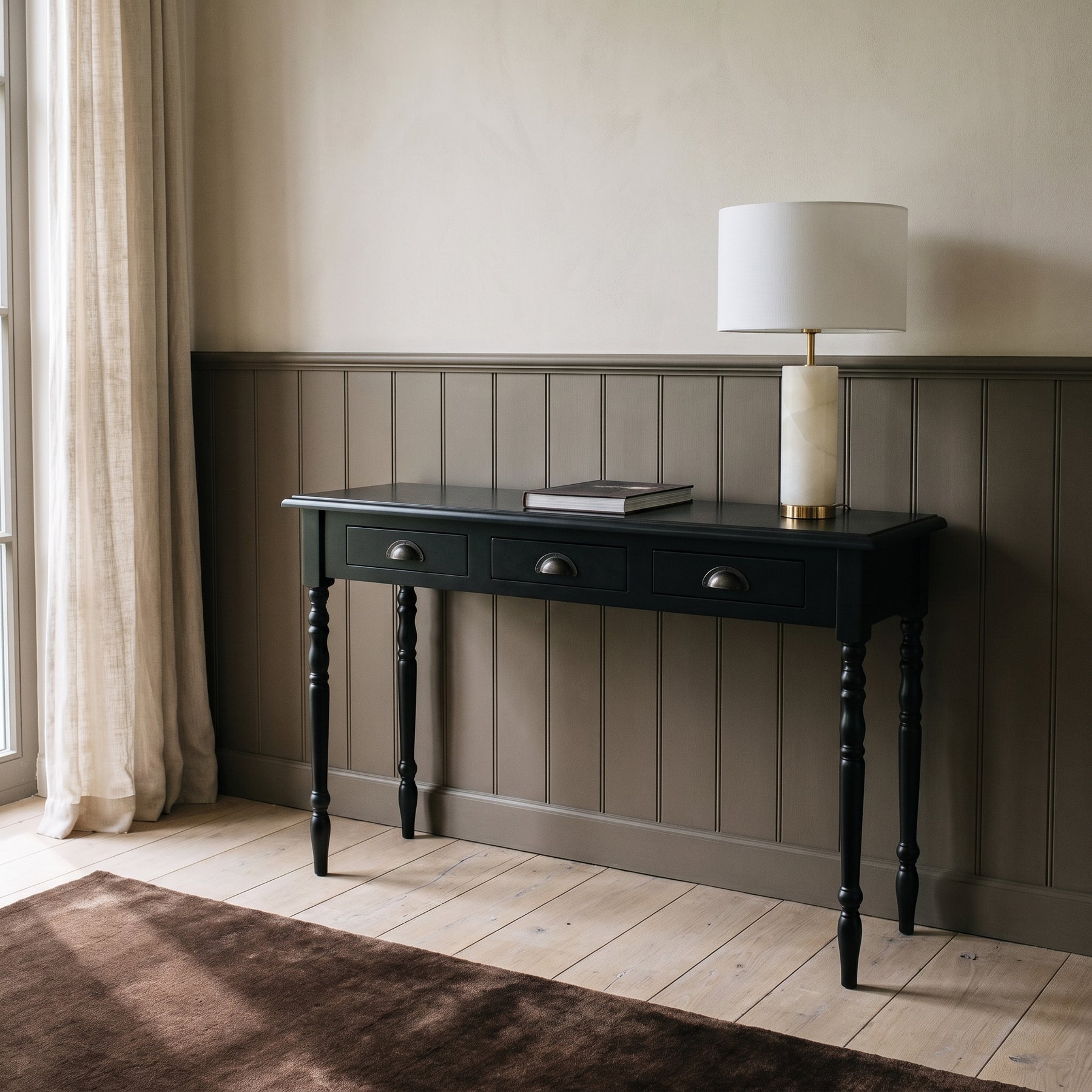 Console table Brouilly in black, in an interior, 120 x 35 x 79 cm