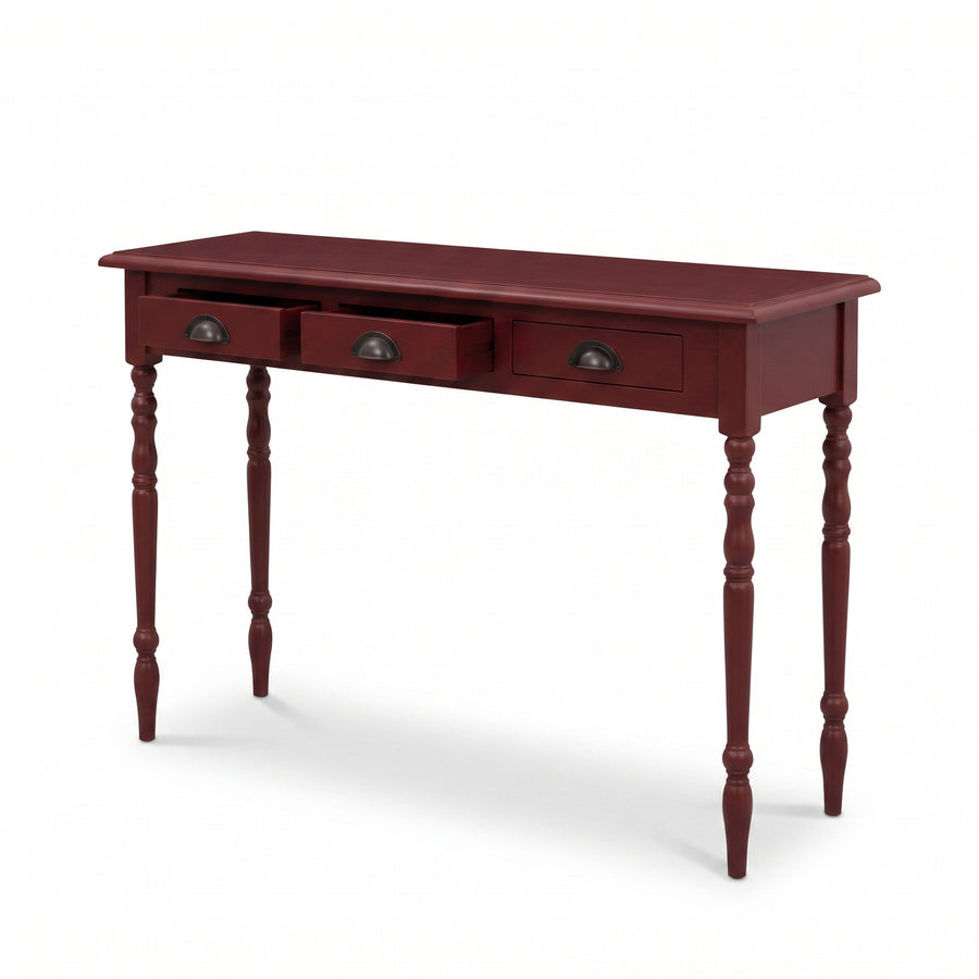 Console table Brouilly in bordeaux, three-quarter view from the front left, 120 x 35 x 79 cm