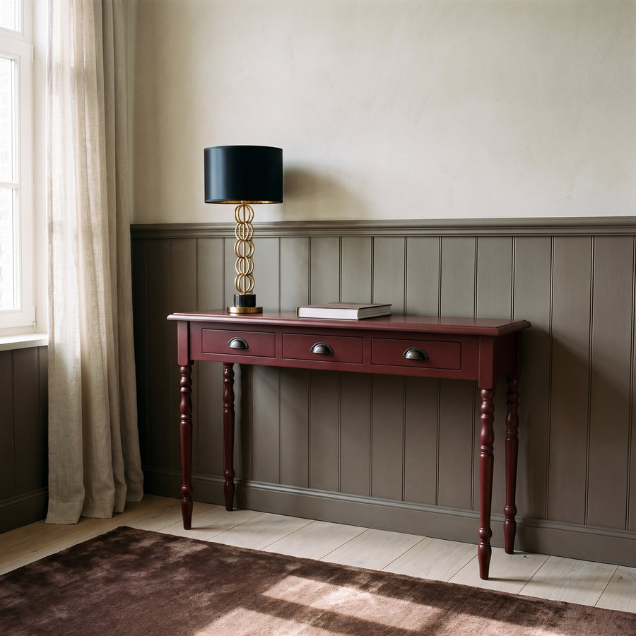 Console table Brouilly in bordeaux, in an interior, 120 x 35 x 79 cm