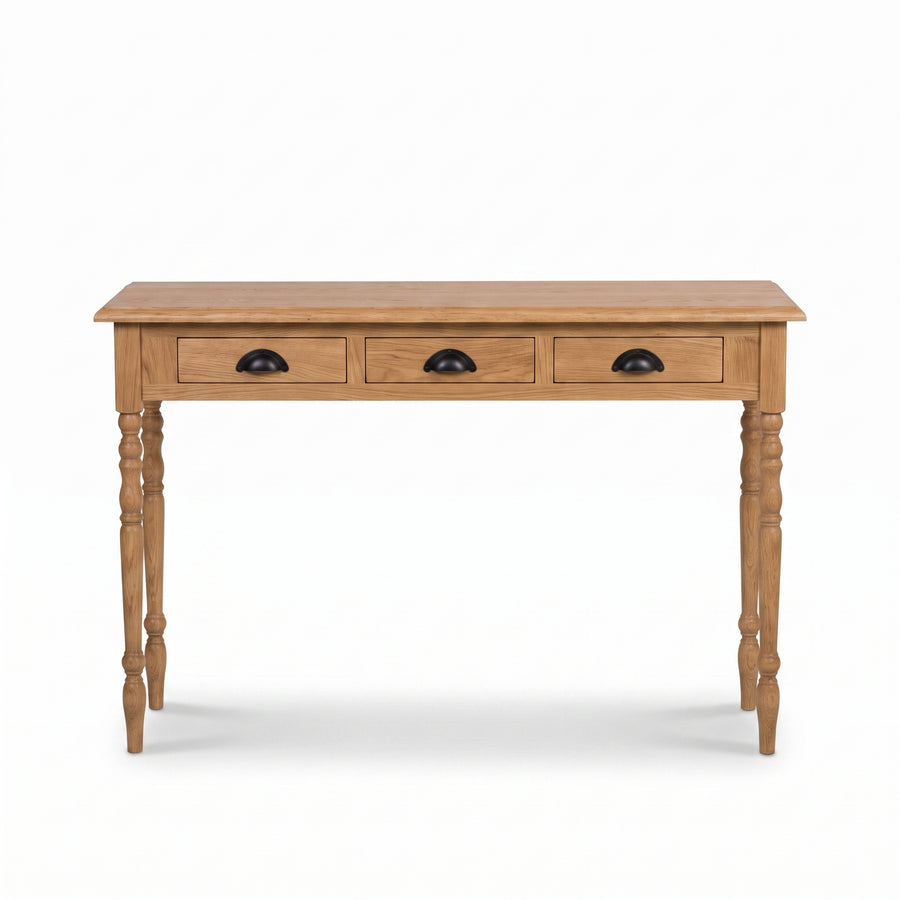 Console table Brouilly in oak, front view, 120 x 35 x 79 cm