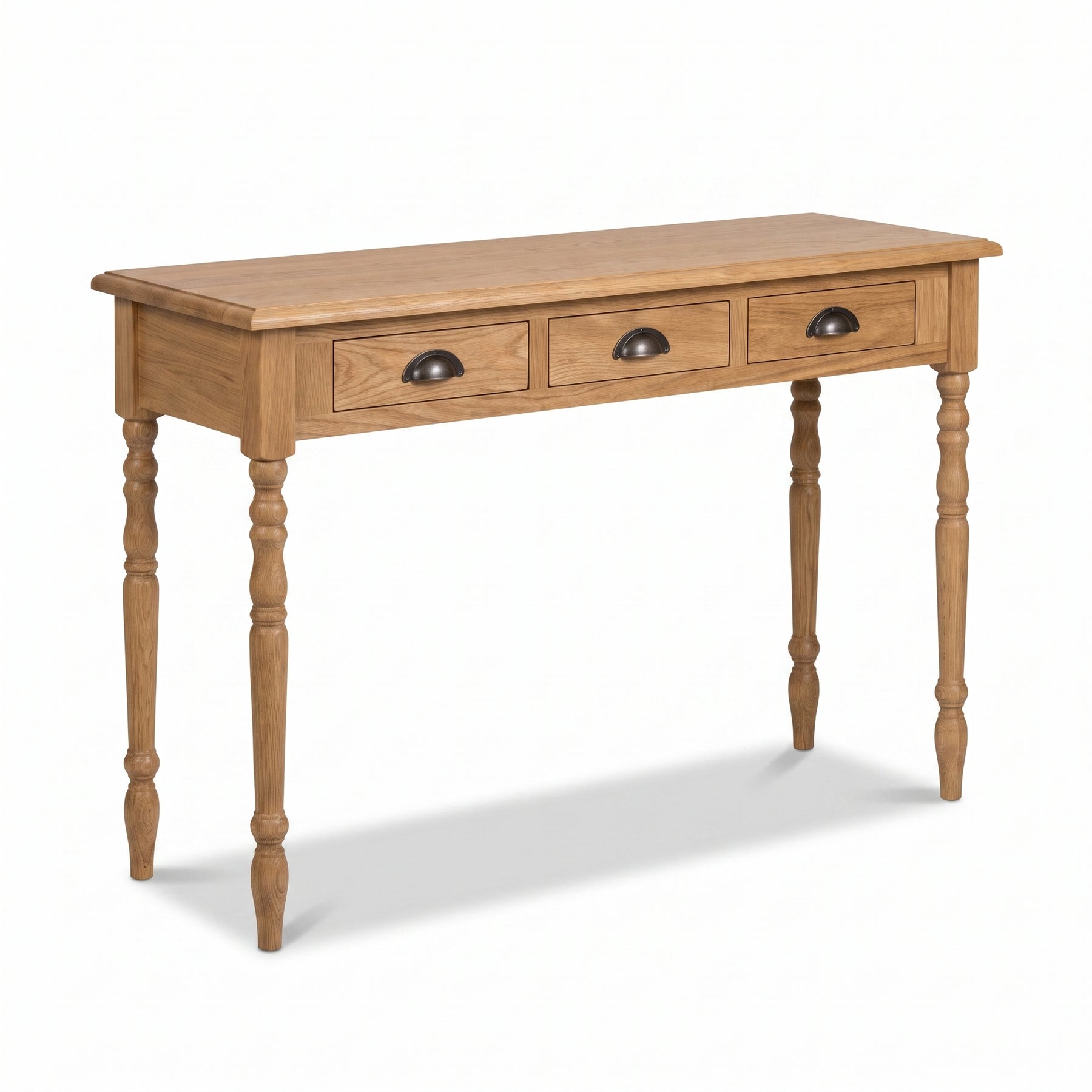 Console table Brouilly in oak, three-quarter view from the front left, 120 x 35 x 79 cm