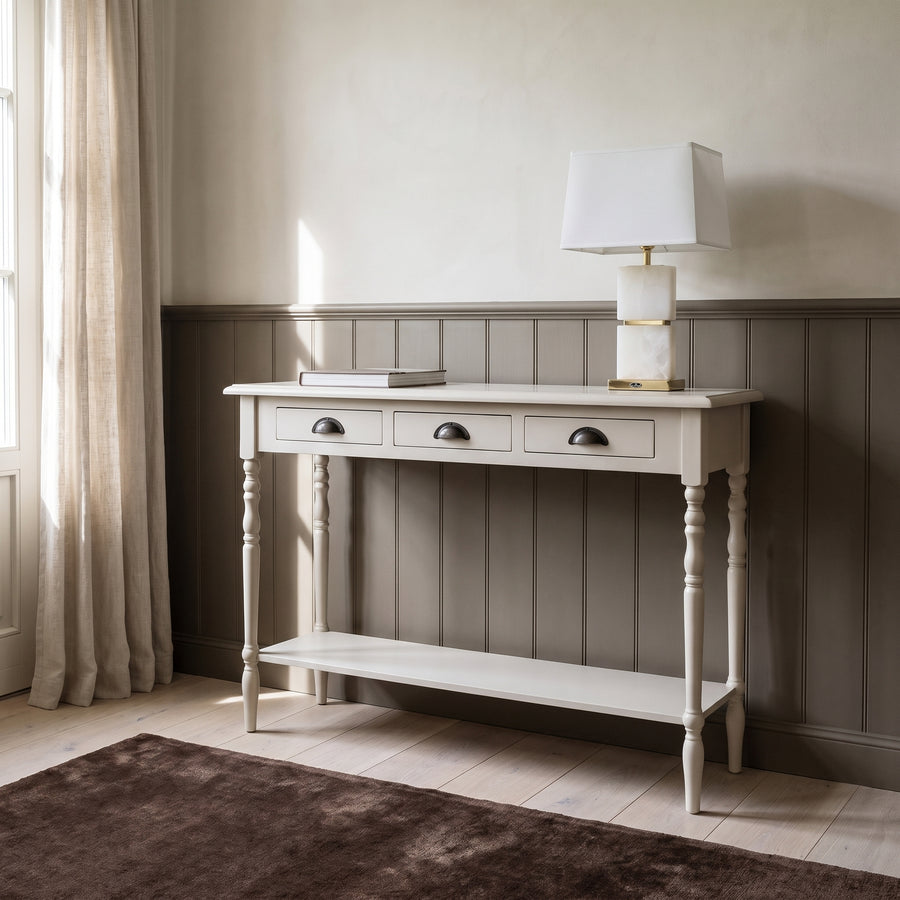 Console table Brouilly in white, in an interior, 120 x 35 x 79 cm