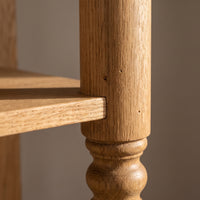 Console Table Fleurie in oak, close-up of the finish and construction, 110 x 60 x 89 cm