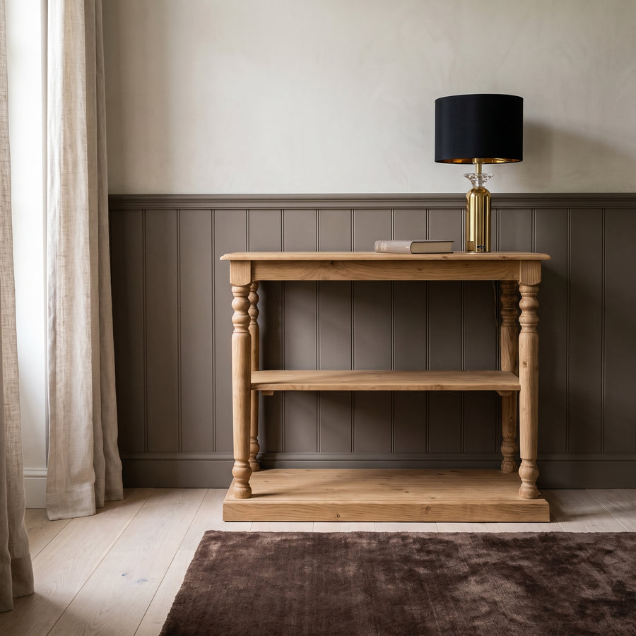 Console Table Fleurie in oak, in an interior, 110 x 60 x 89 cm