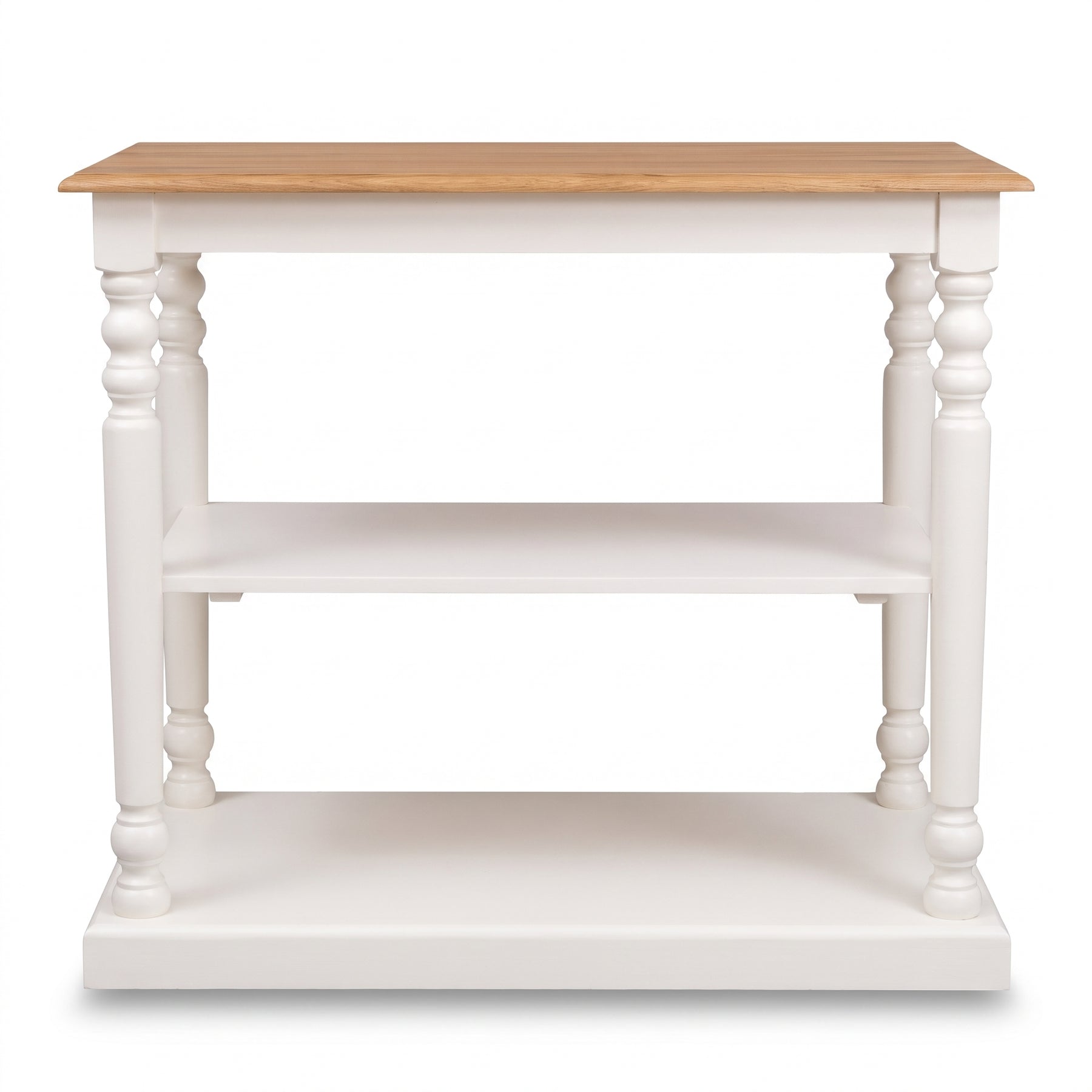 Console Table Fleurie in white with oak top, front view, 110 x 60 x 89 cm