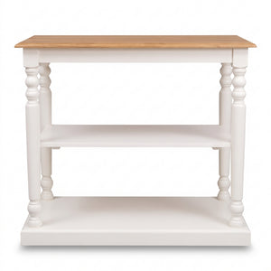 Console Table - Fleurie - Solid Wood - 110 x 60 x 89 cm - White with Oak Top