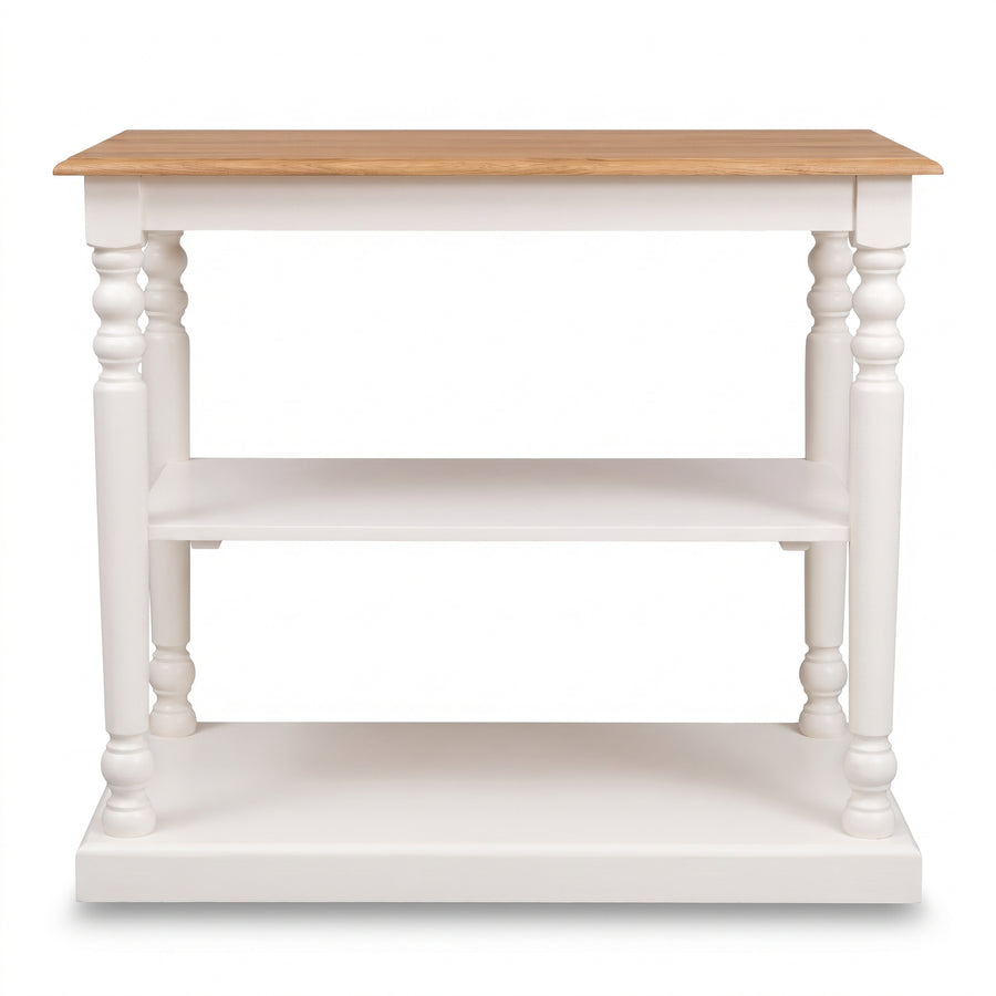 Console Table Fleurie in white with oak top, front view, 110 x 60 x 89 cm