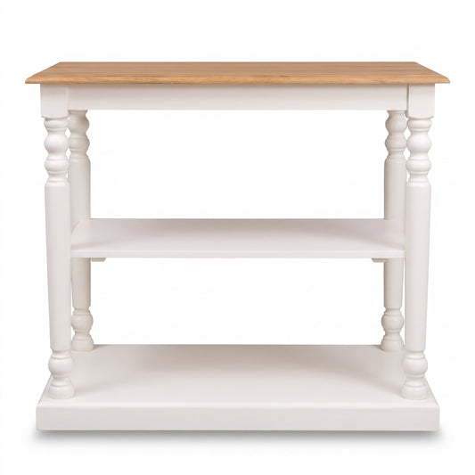 Console Table Fleurie in white with oak top, front view, 110 x 60 x 89 cm