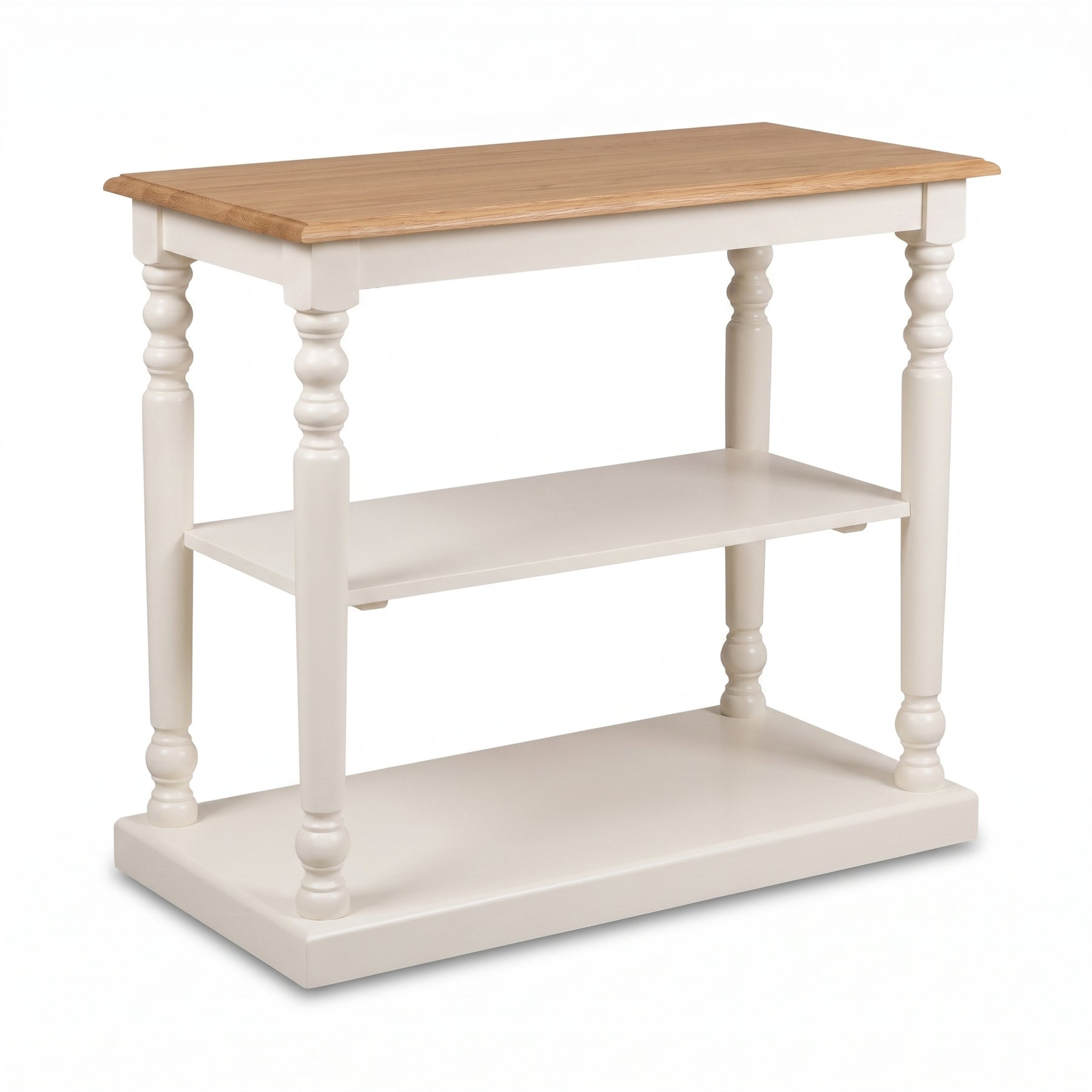 Console Table Fleurie in white with oak top, three-quarter view from the front left, 110 x 60 x 89 cm