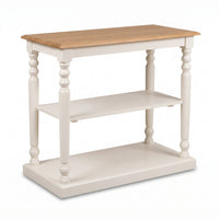 Console Table Fleurie in white with oak top, three-quarter view from the front left, 110 x 60 x 89 cm