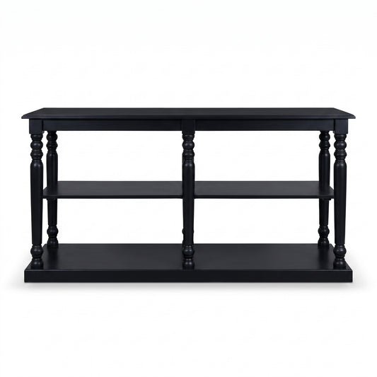 Console table Jarnac in black, front view, 180 x 60 x 89 cm