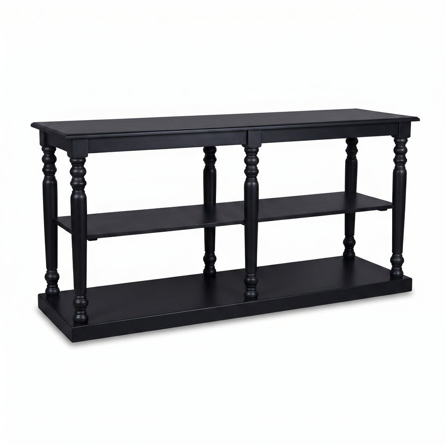 Console table Jarnac in black, three-quarter view from the front left, 180 x 60 x 89 cm