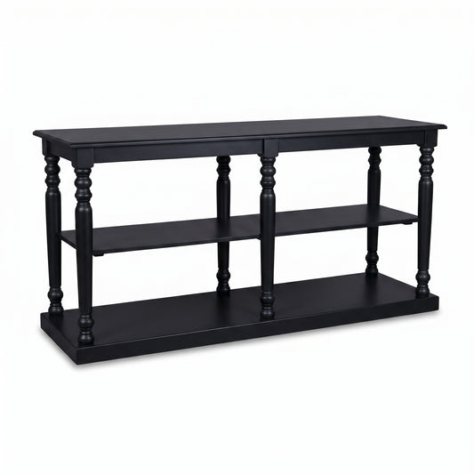 Console table Jarnac in black, three-quarter view from the front left, 180 x 60 x 89 cm