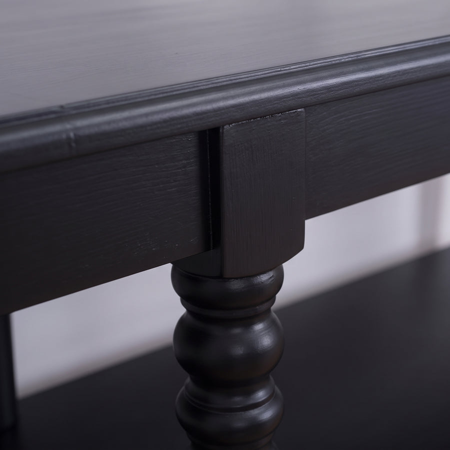 Console table Jarnac in black, close-up of the finish and construction, 180 x 60 x 89 cm