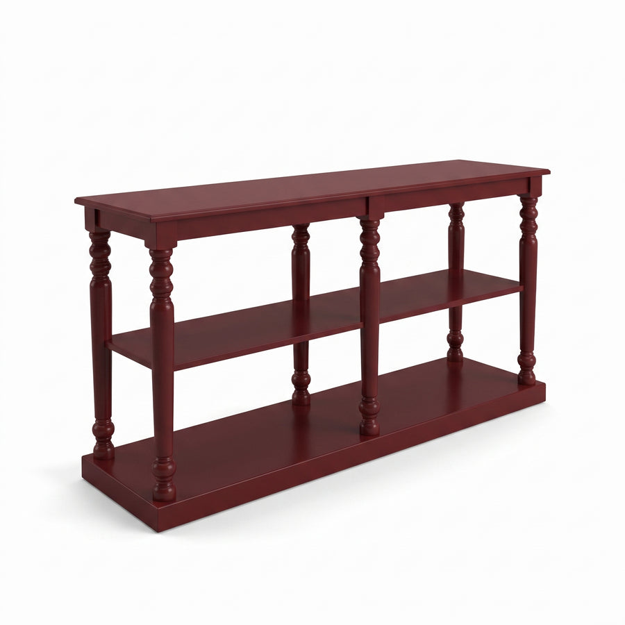 Console table Jarnac in bordeaux, three-quarter view from the front left, 180 x 60 x 89 cm