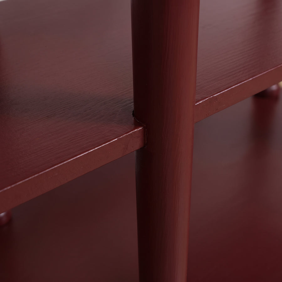 Console table Jarnac in bordeaux, close-up of the finish and construction, 180 x 60 x 89 cm