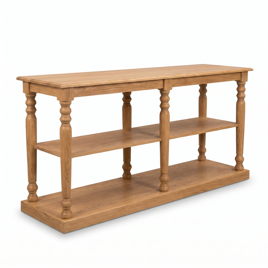 Console table Jarnac in oak, three-quarter view from the front left, 180 x 60 x 89 cm