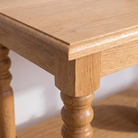 Console table Jarnac in oak, close-up of the finish and construction, 180 x 60 x 89 cm