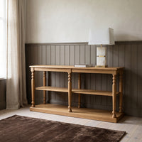 Console table Jarnac in oak, in an interior, 180 x 60 x 89 cm