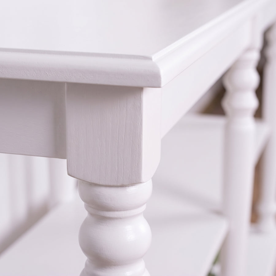 Console table Jarnac in white, close-up of the finish and construction, 180 x 60 x 89 cm