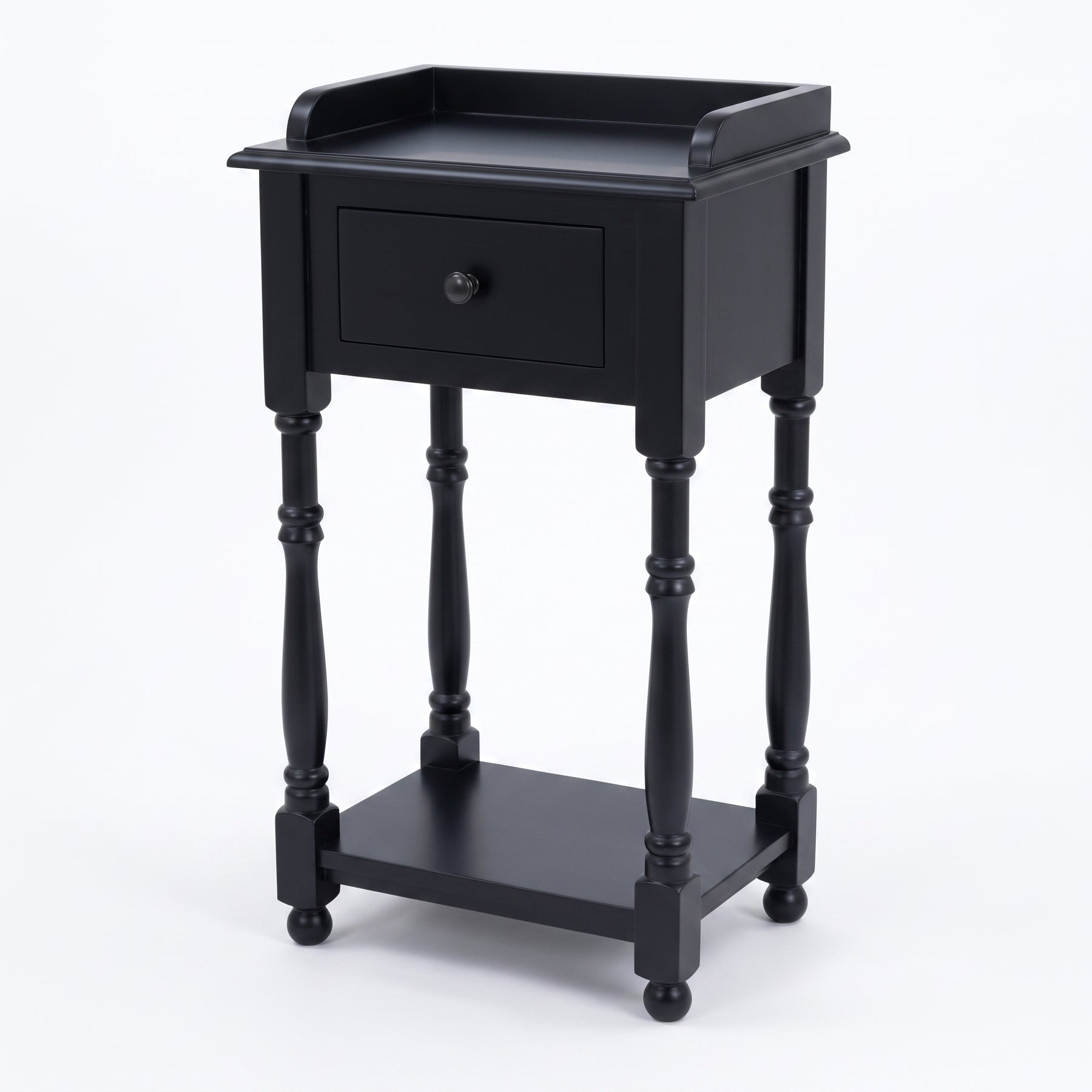 Console Table Morgon in black, three-quarter view from the front left, 45 x 35 x 78 cm