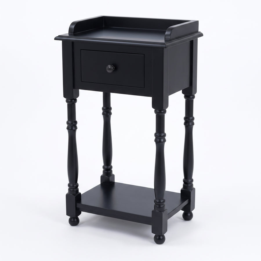 Console Table Morgon in black, three-quarter view from the front left, 45 x 35 x 78 cm