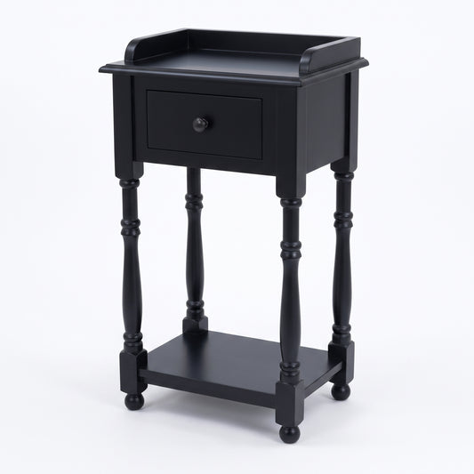 Console Table Morgon in black, three-quarter view from the front left, 45 x 35 x 78 cm