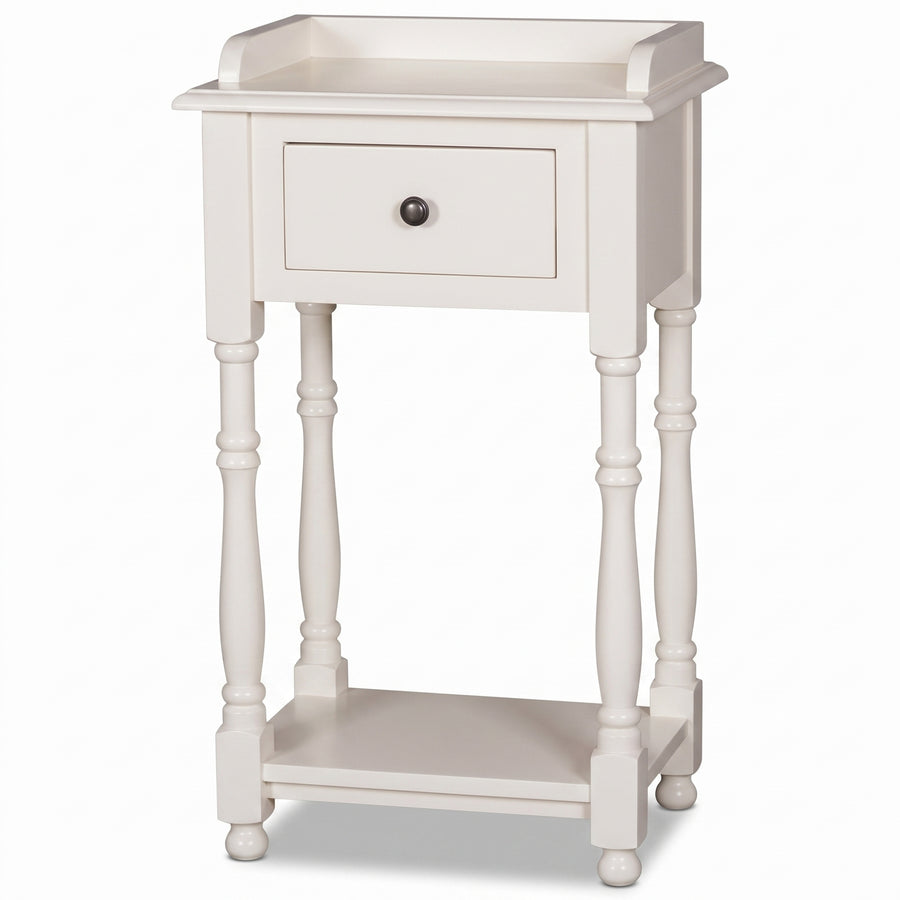 Console Table Morgon in white, three-quarter view from the front left, 45 x 35 x 78 cm