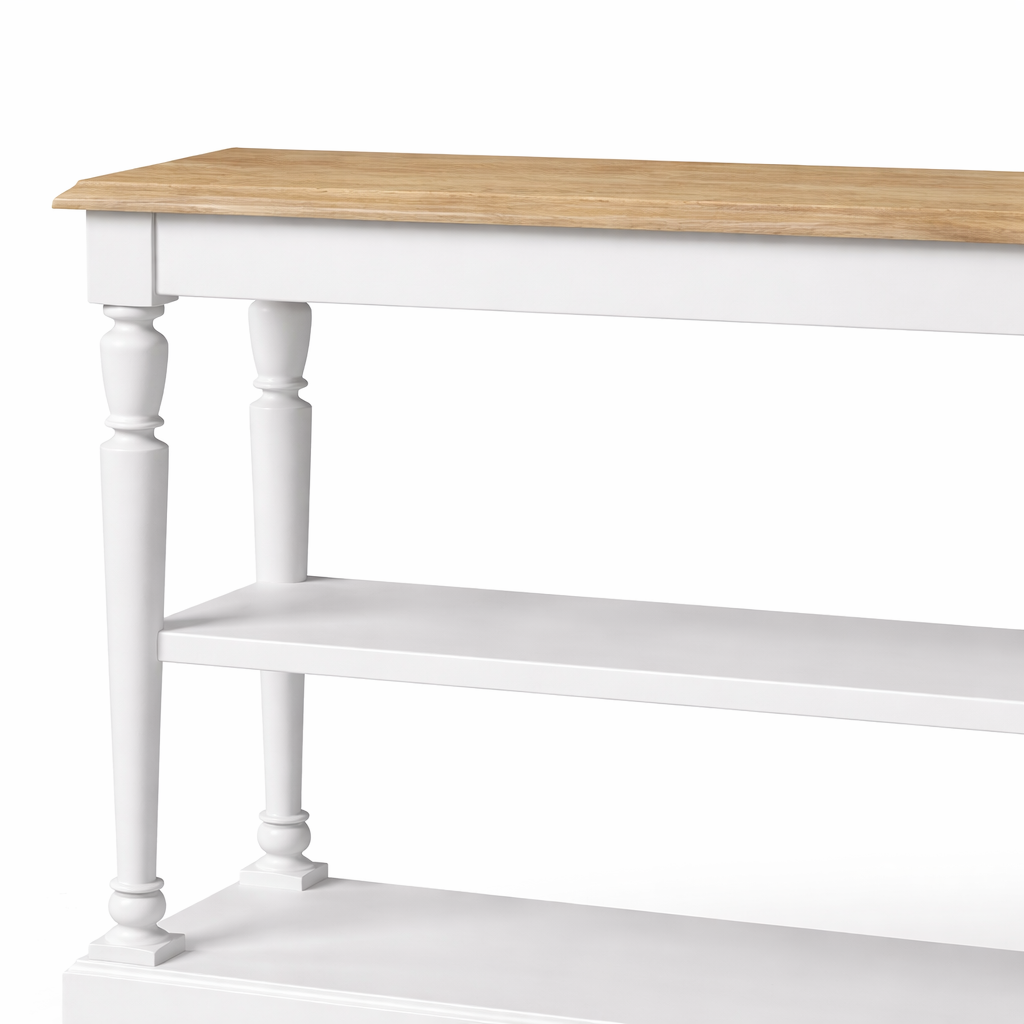 Consola Stefano - Roble Macizo - Blanco y Tablero de Roble - 120 x 30 x 95 cm